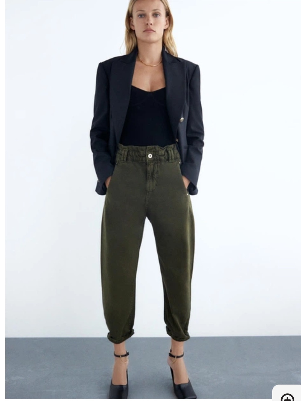 Zara Olive Paperbag Waist Pants